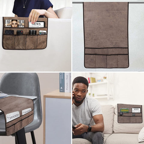 Durable faux leather HAOMAIJIA armrest organizer displayed on a living room sofa
