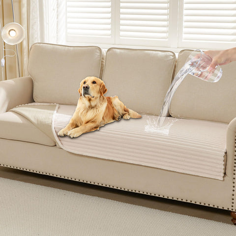 HAOMAIJIA waterproof couch cover protecting a sofa while dogs relax