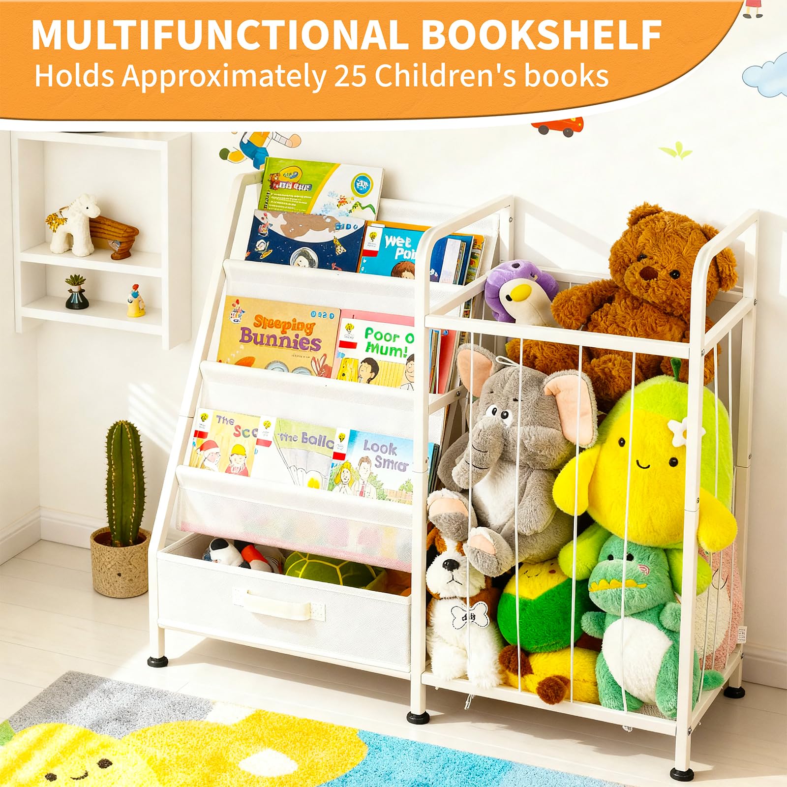 Haotao fabric toy chest with durable pockets stores smaller toys securely.