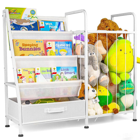 Haotao kids bookshelf with 3-tier sling shelves offers easy book access for little readers.