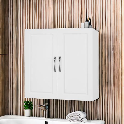 Haotian wall cabinet installed over the toilet adds compact storage.