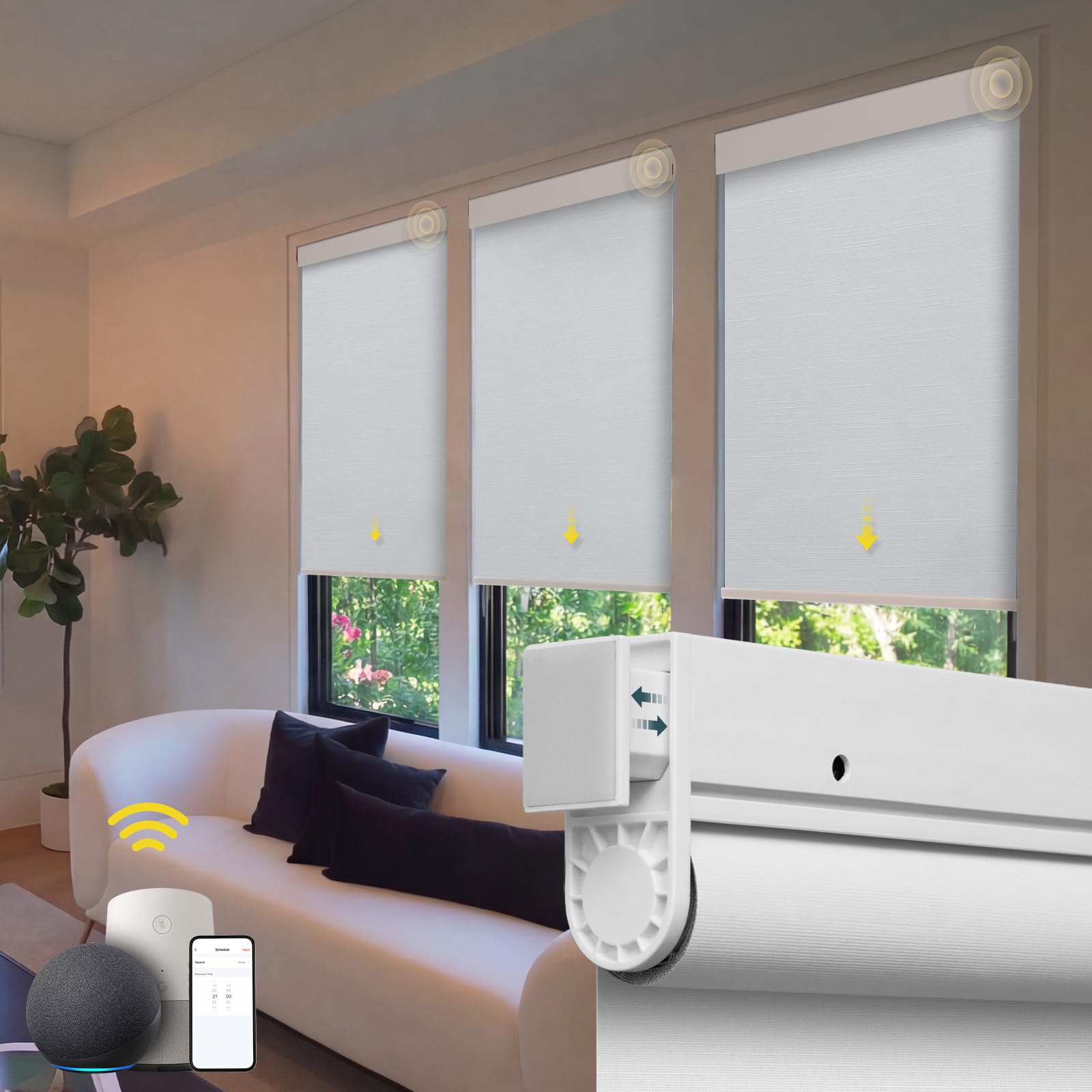 Hapadif motorized blinds no-drill assembly shows easy inside-mount setup.