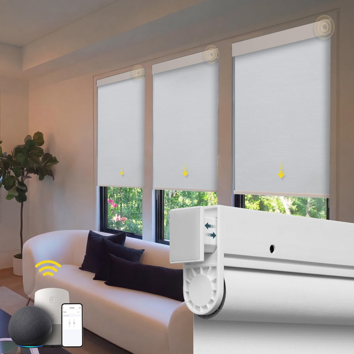 Hapadif motorized blinds no-drill assembly shows easy inside-mount setup.