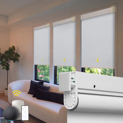 Hapadif motorized blinds no-drill assembly shows easy inside-mount setup.