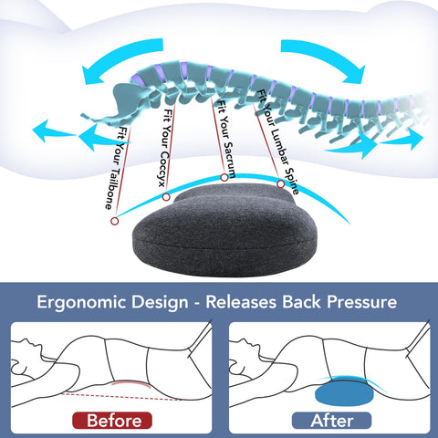 Hapiclody lumbar pillow contoured shape follows the spine for alignment.