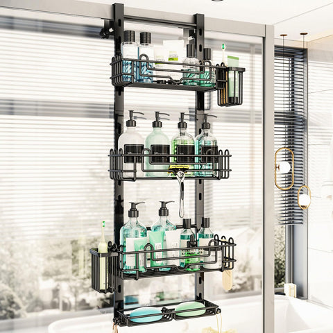 HapiRm 4-tier over-the-door shower caddy with four shelves for organized bathroom storage.