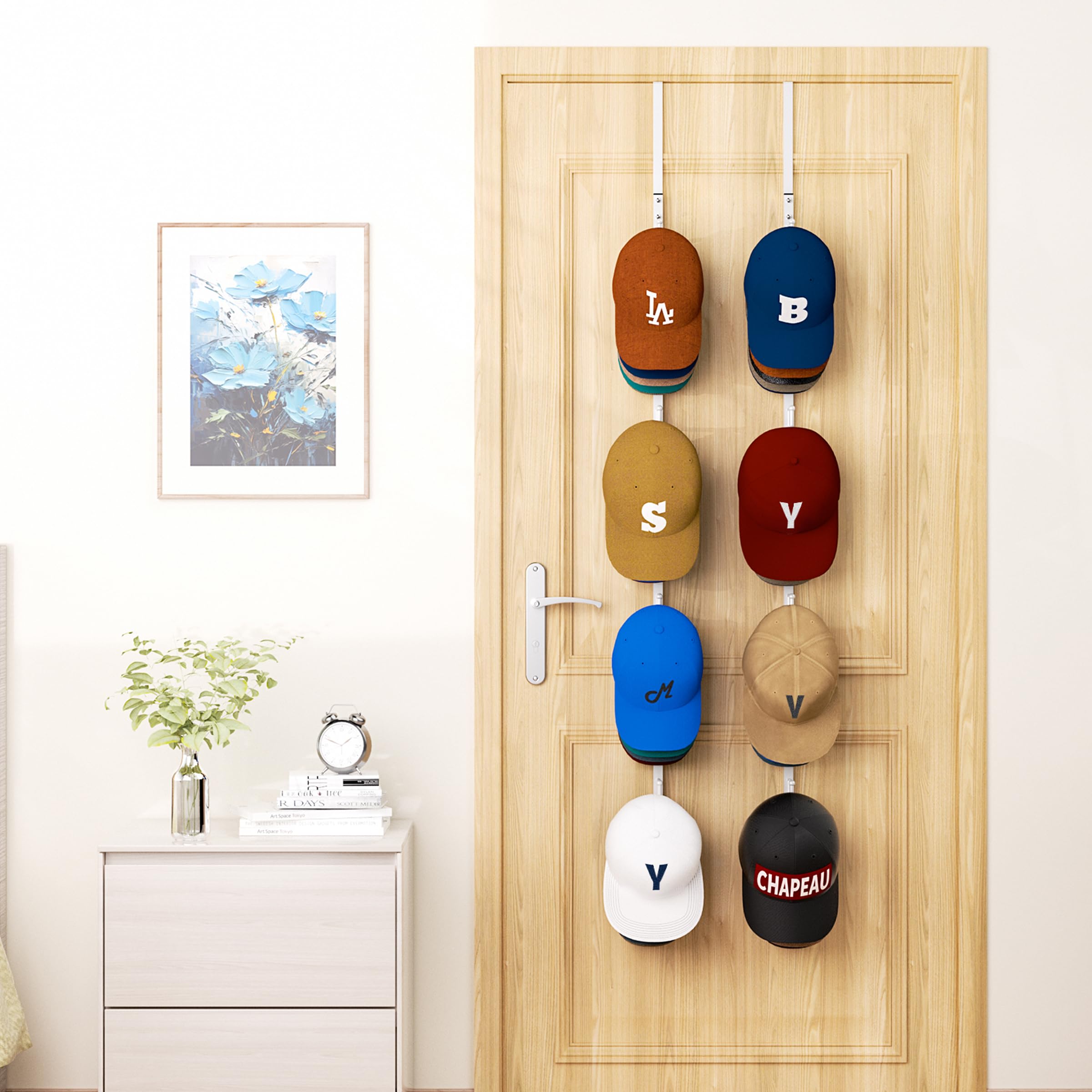 HapiRm anti-swing patches stabilize hats on the rack.