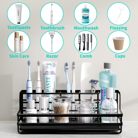 HapiRm bathroom organizer showing diatomaceous earth mat absorbs water quickly.