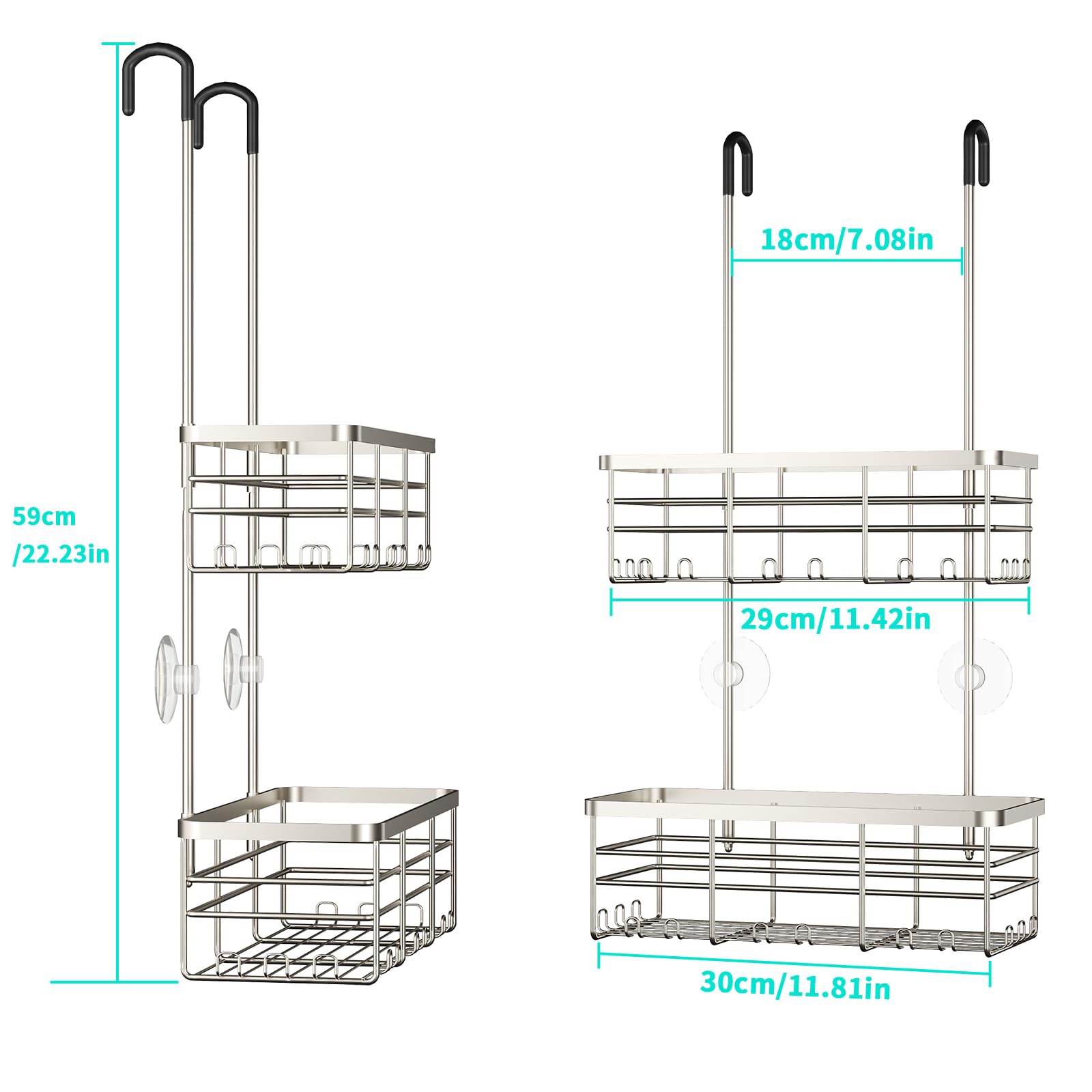 HapiRm compact storage fits shampoo, conditioner, and body wash neatly.