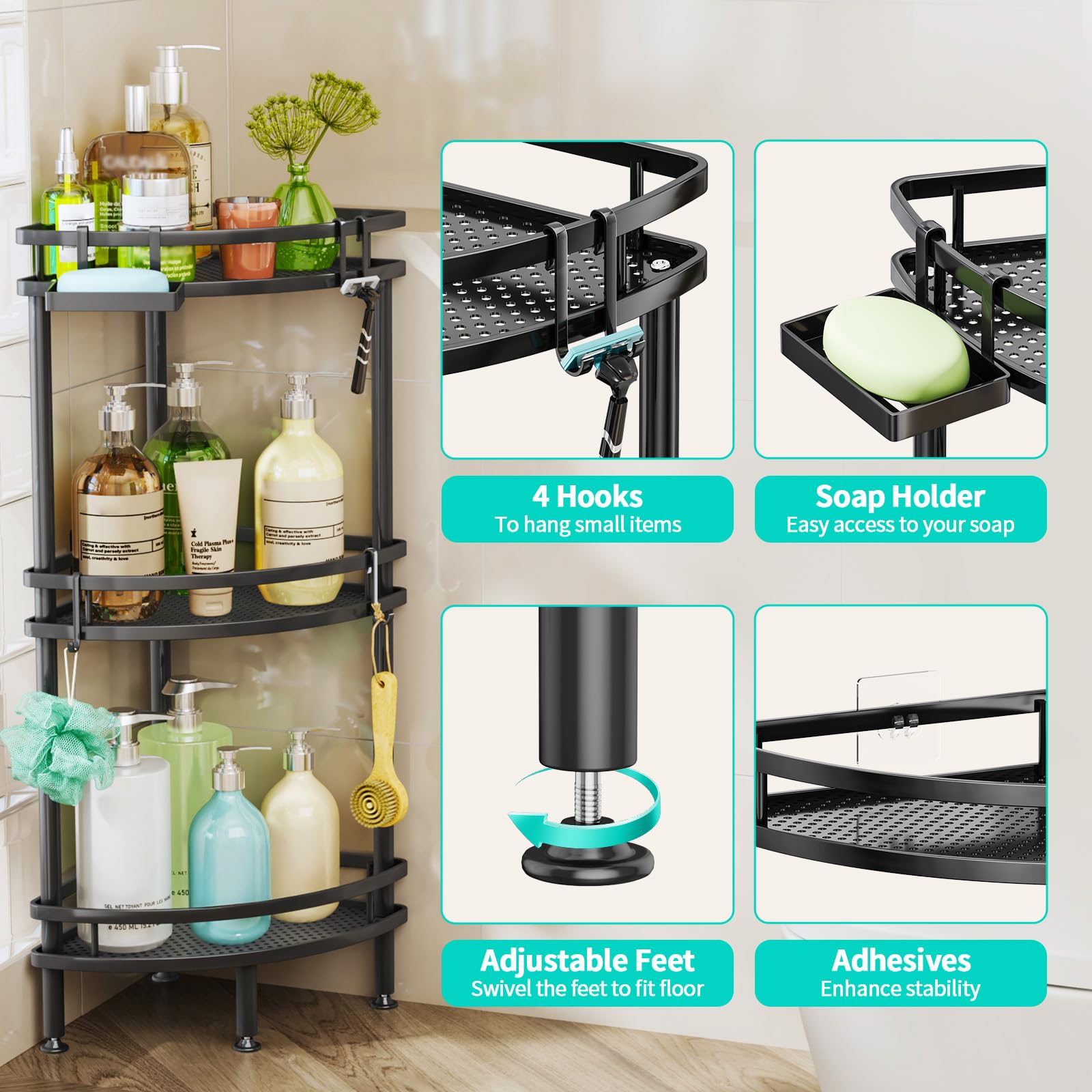 HapiRm corner shower caddy soap holder keeps bars dry and within reach