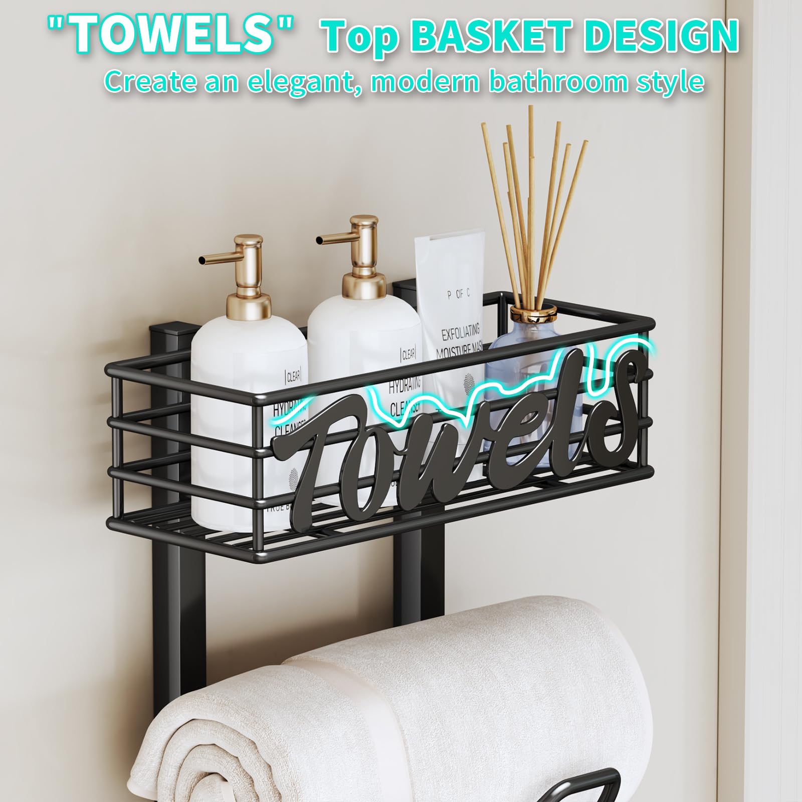 HapiRm anti-swing design with door adhesive keeps towels secure.