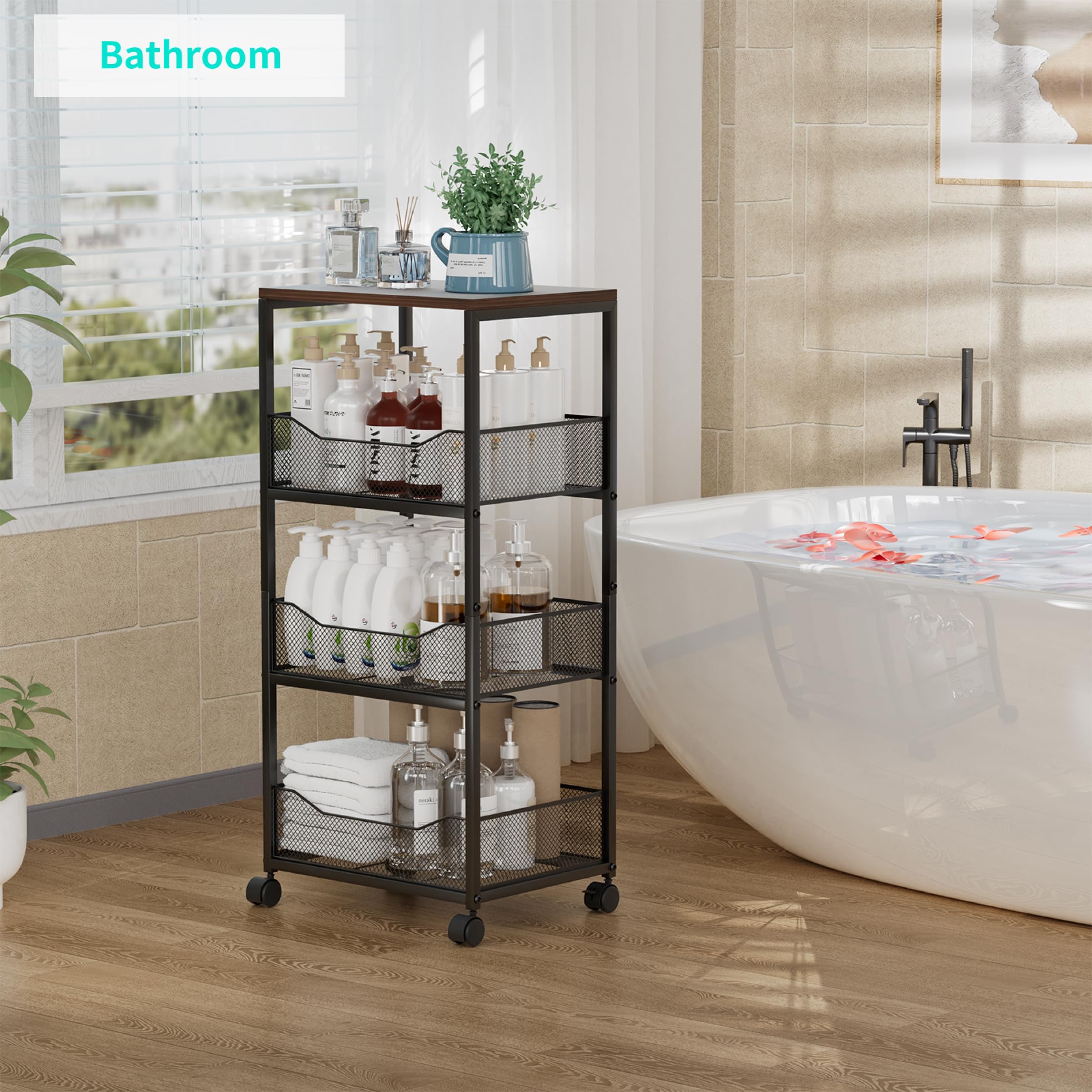 HapiRm easy-assembly kitchen cart lets you organize quickly.