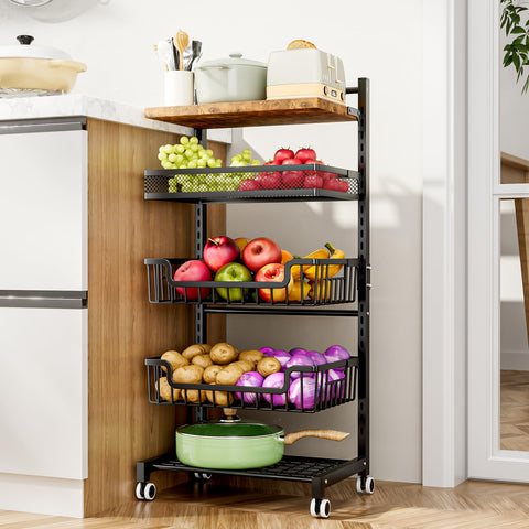 HapiRm fruit basket kitchen cart with a wooden top for stylish organization