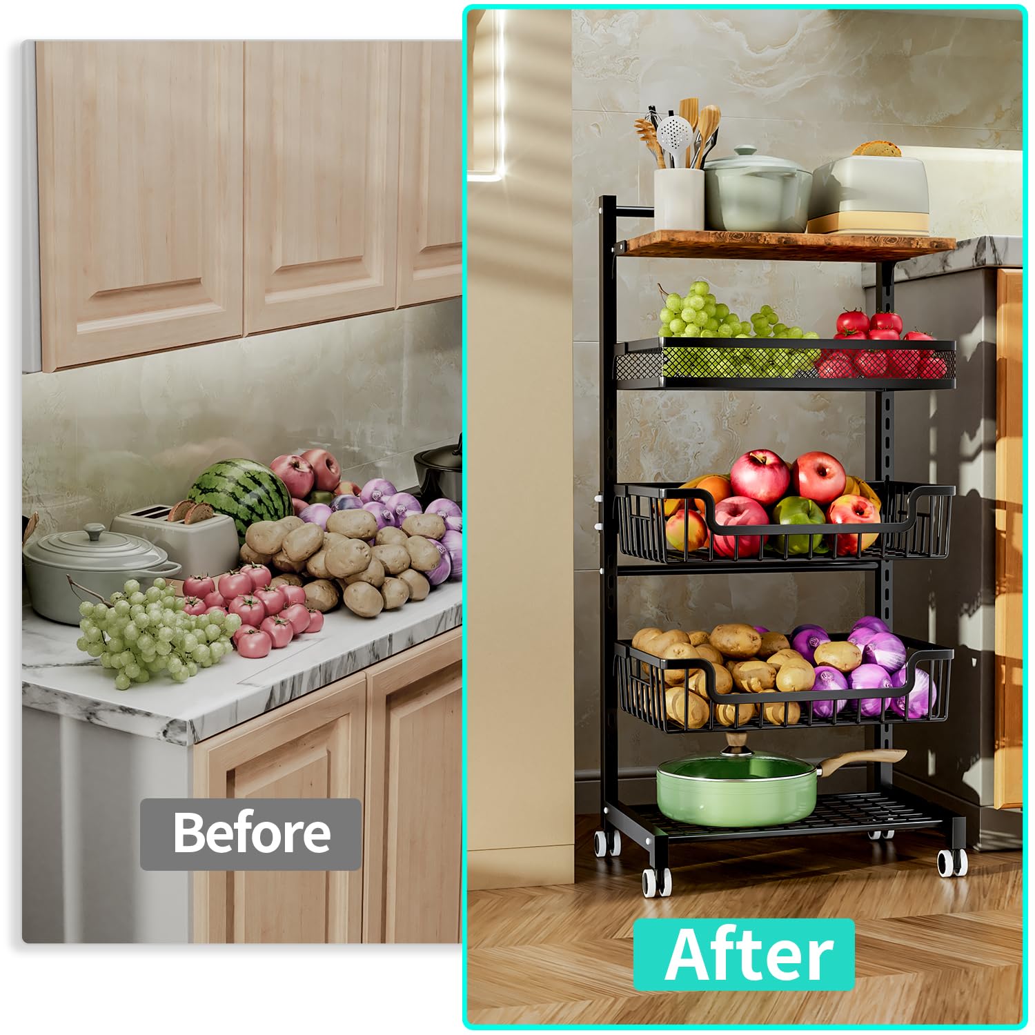 HapiRm adjustable-height shelves for flexible storage on the cart