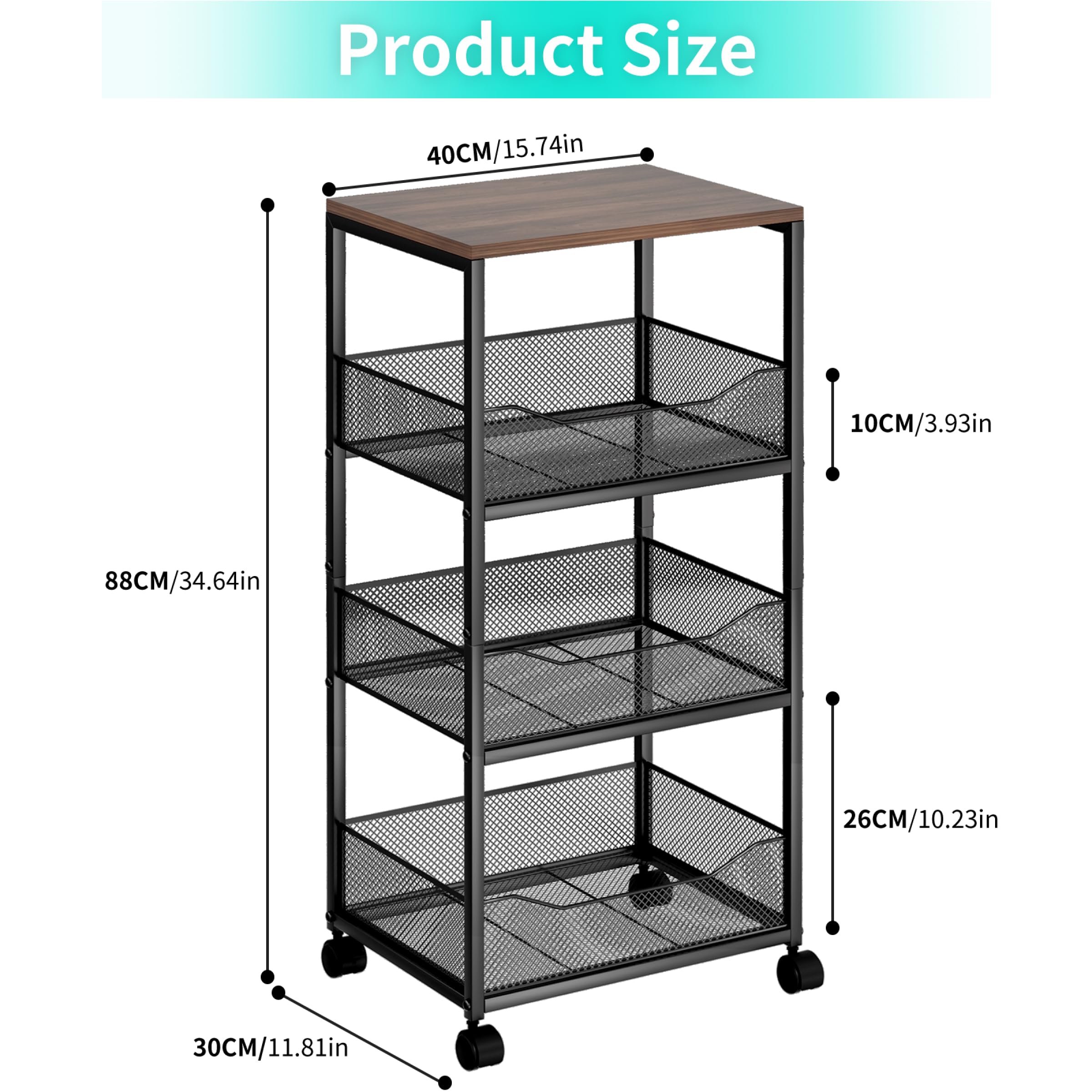 HapiRm fruit cart with mesh baskets secures small berries and herbs.