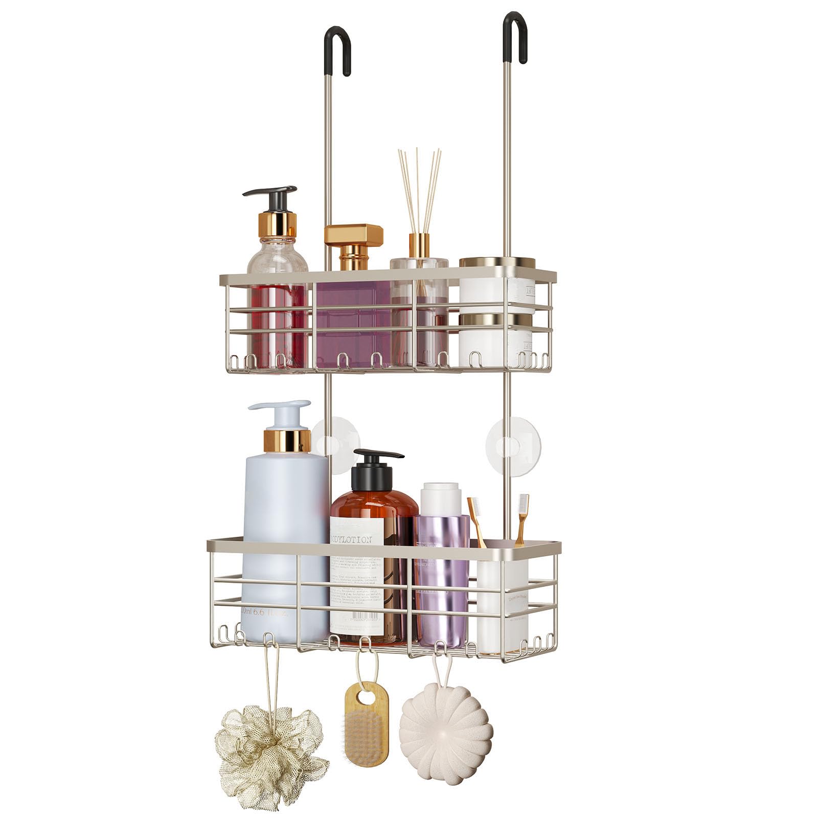 HapiRm hanging shower caddy over the door keeps the shower organized.