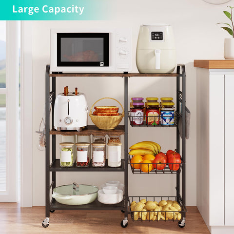 HapiRm kitchen cart showing bilateral partition design with wood top and pull-out basket.
