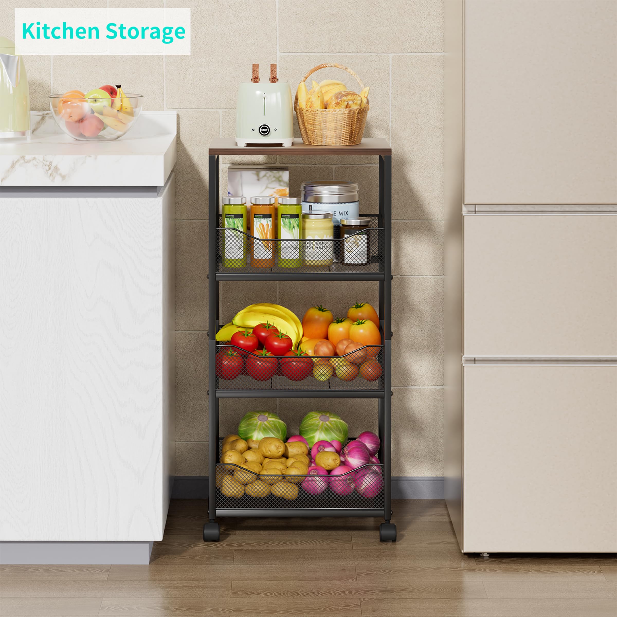 HapiRm kitchen cart sturdy durable design supports heavy items.
