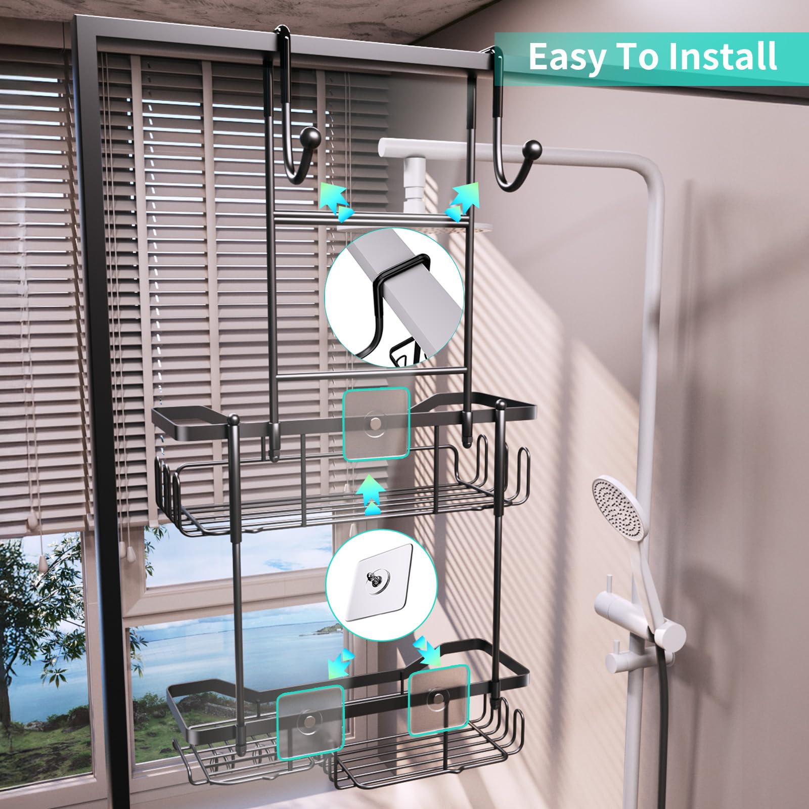 Large capacity shelf frees bathroom counter space and reduces clutter.