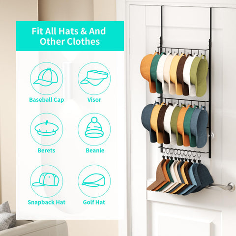 HapiRm hat rack with movable clips adapts to scarves and accessories.
