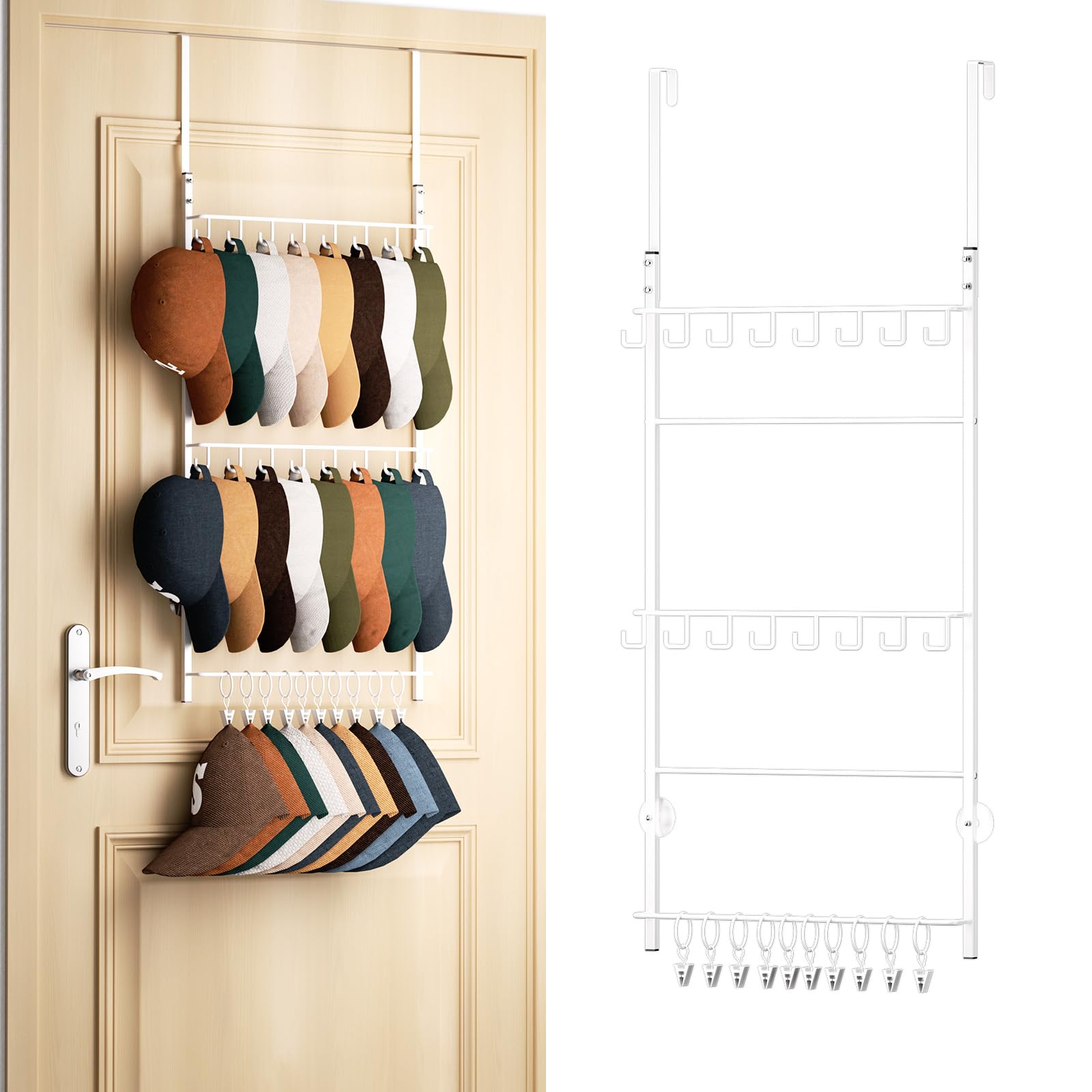 HapiRm over-door hat rack with 3-tier design for organized caps