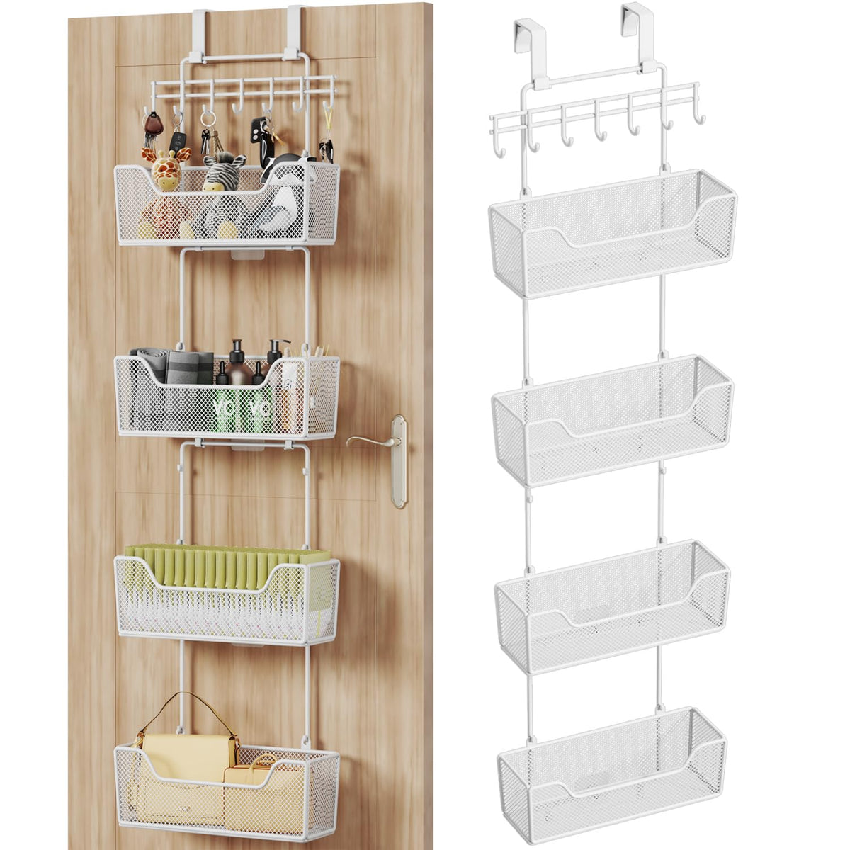 HapiRm over door organizer with four baskets for organized bathroom storage