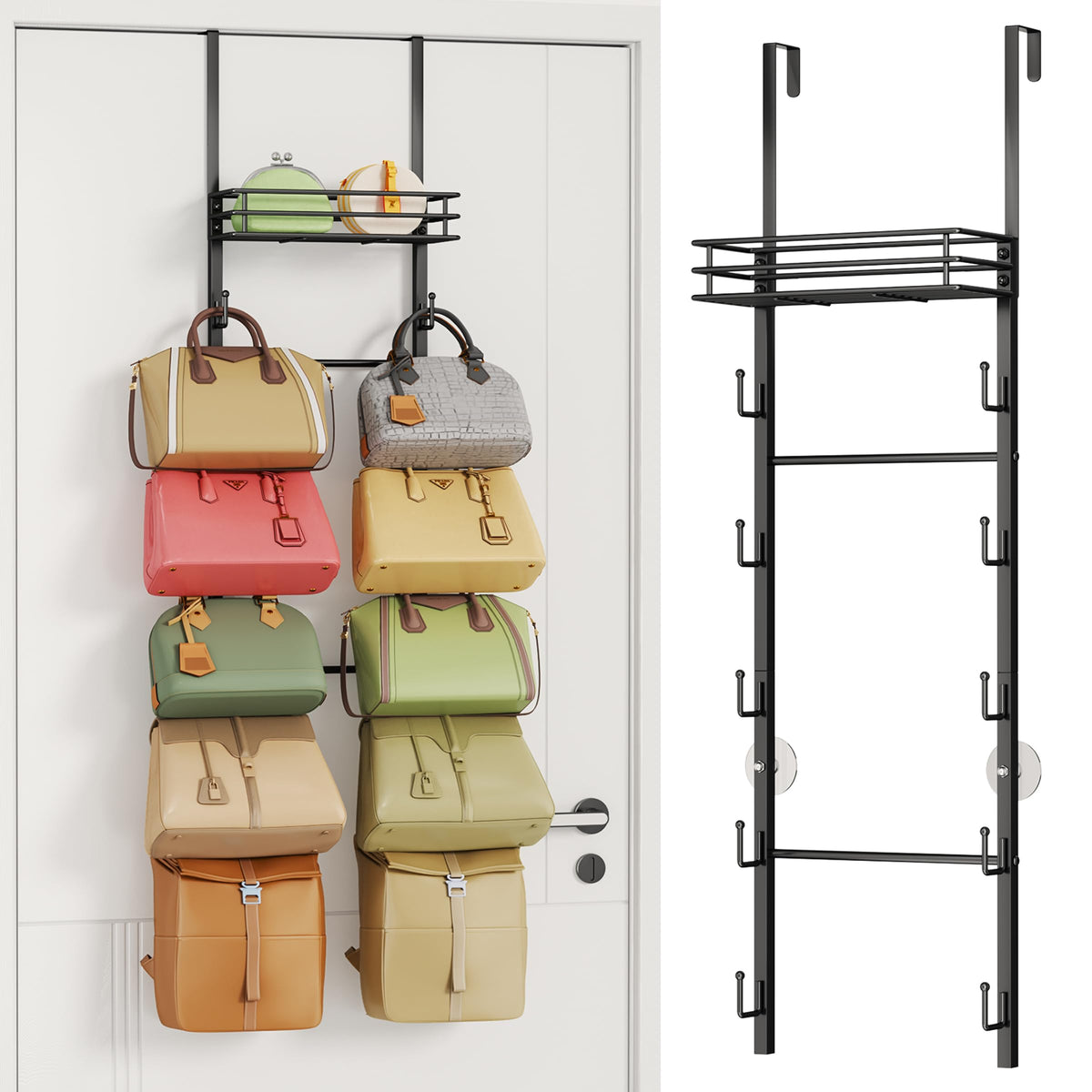 HapiRm over-the-door purse organizer keeps bags neatly separated and accessible.
