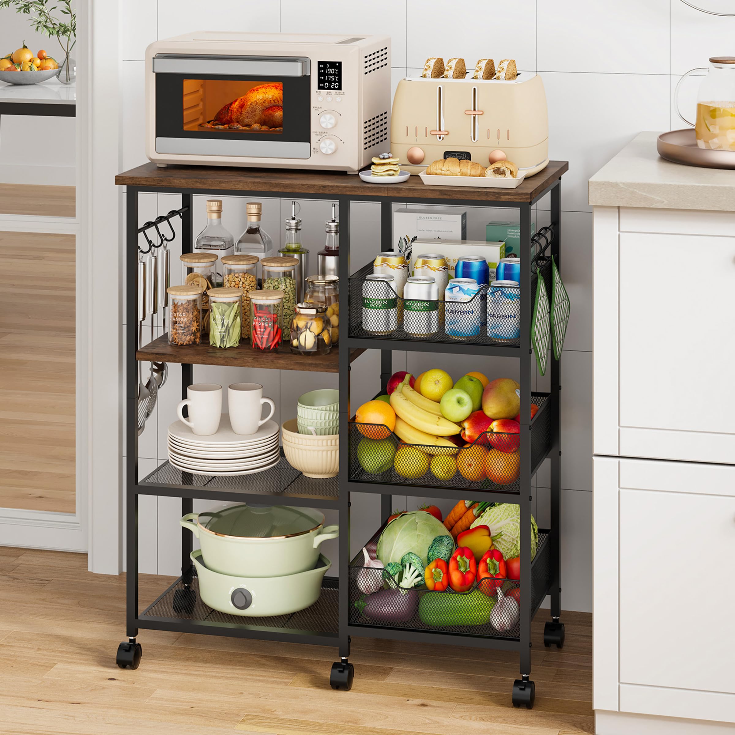 HapiRm rolling kitchen cart top view highlights prep-ready countertop