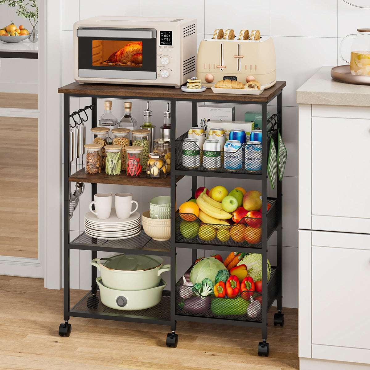 HapiRm rolling kitchen cart top view highlights prep-ready countertop