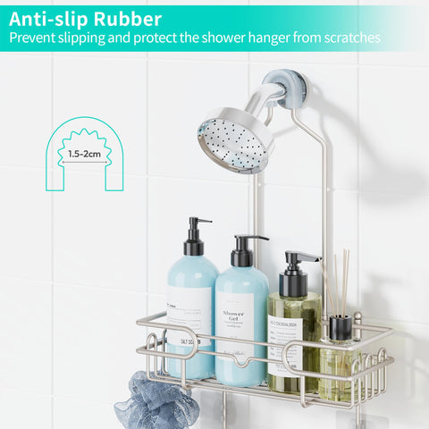 hapirm shower caddy shows 304 stainless steel construction resisting rust.