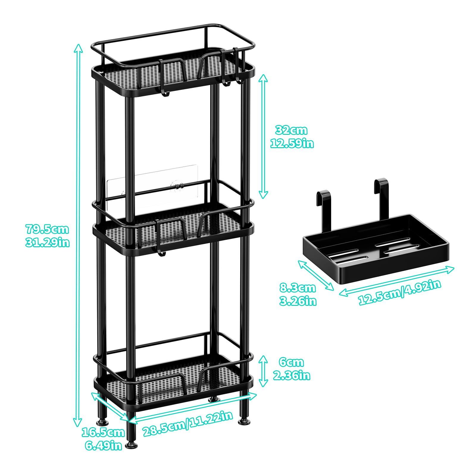 HapiRm shower caddy includes soap holder for convenient dispensing