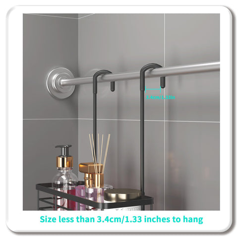 HapiRm storage shelves offer ample space for shampoo and conditioner.