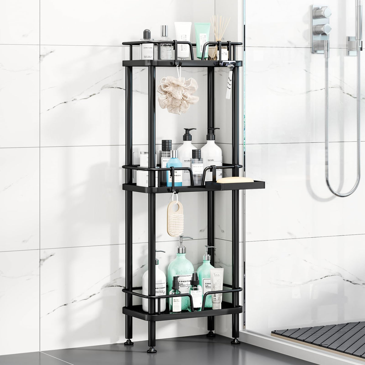 HapiRm standing corner shower caddy with 3-tier racks for organized bathroom storage