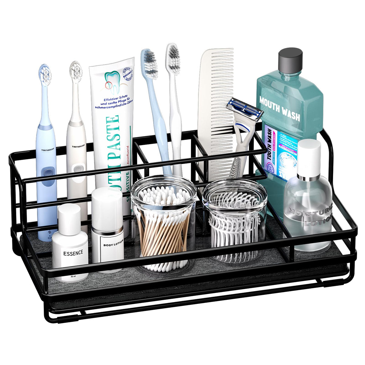 HapiRm toothbrush holder with five partitions keeps brushes organized and easy to reach.