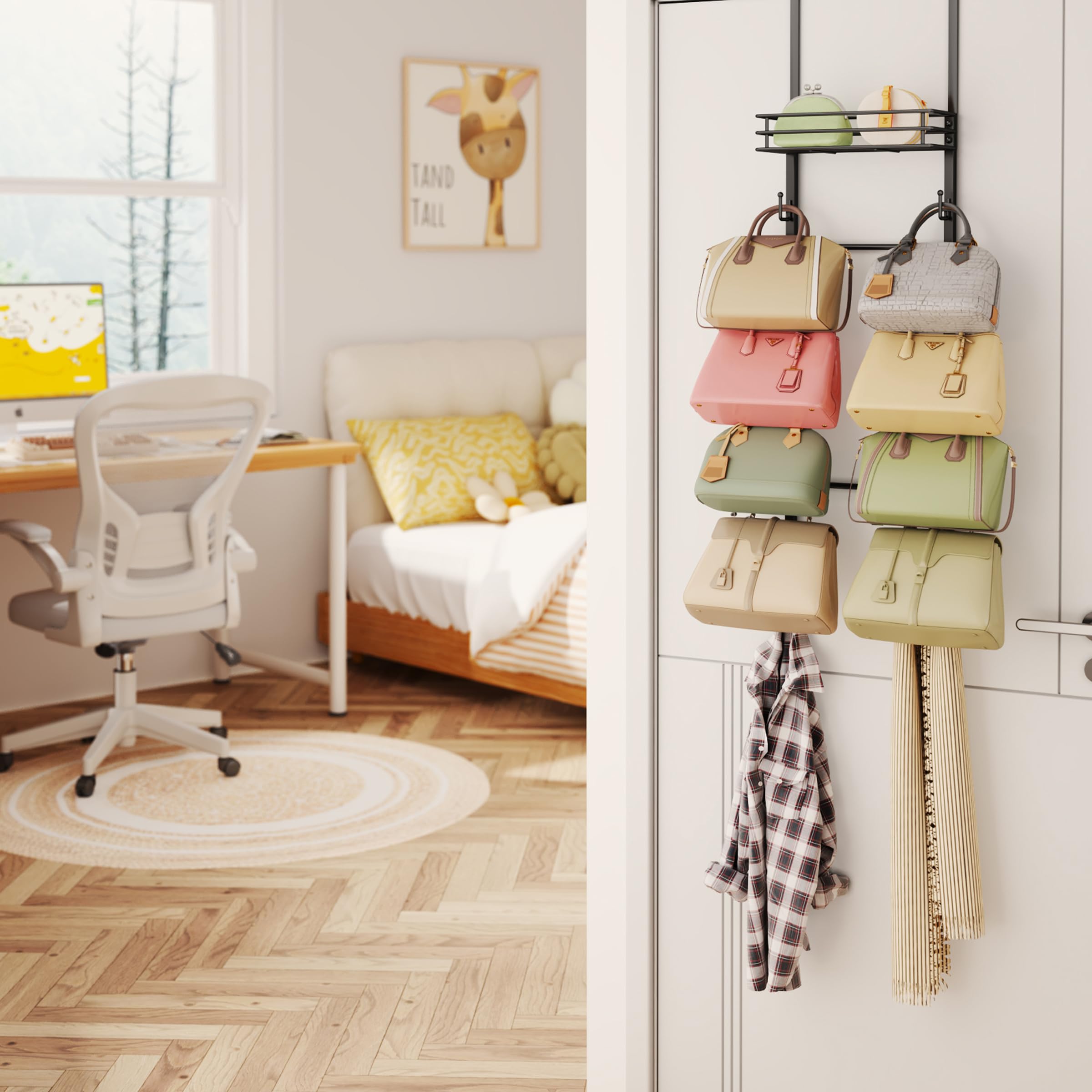 HapiRm top basket shelf adds space for wallets, sunglasses, and small purses.