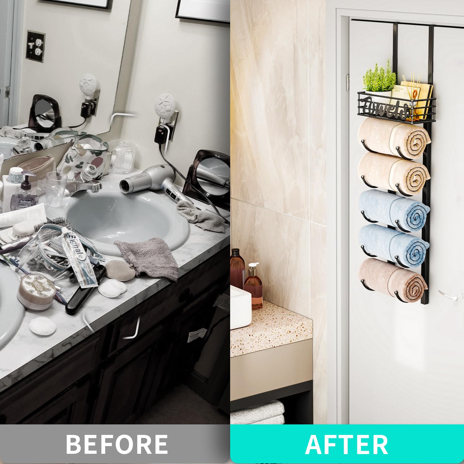 HapiRm towel rack supports organized storage in small bathrooms and campers.