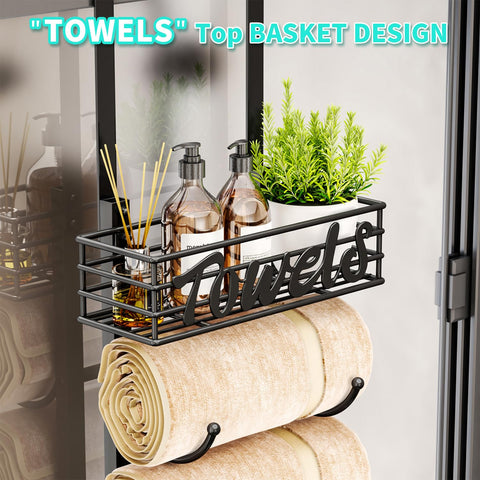 HapiRm top basket with labeled towels for quick access to essentials.