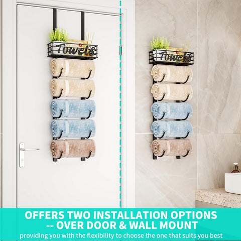 HapiRm wall mount six-tier rack keeps towels organized in compact baths.
