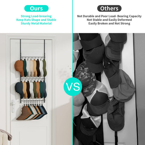 HapiRm three-tier wall-mounted hat organizer keeping caps neatly arranged.
