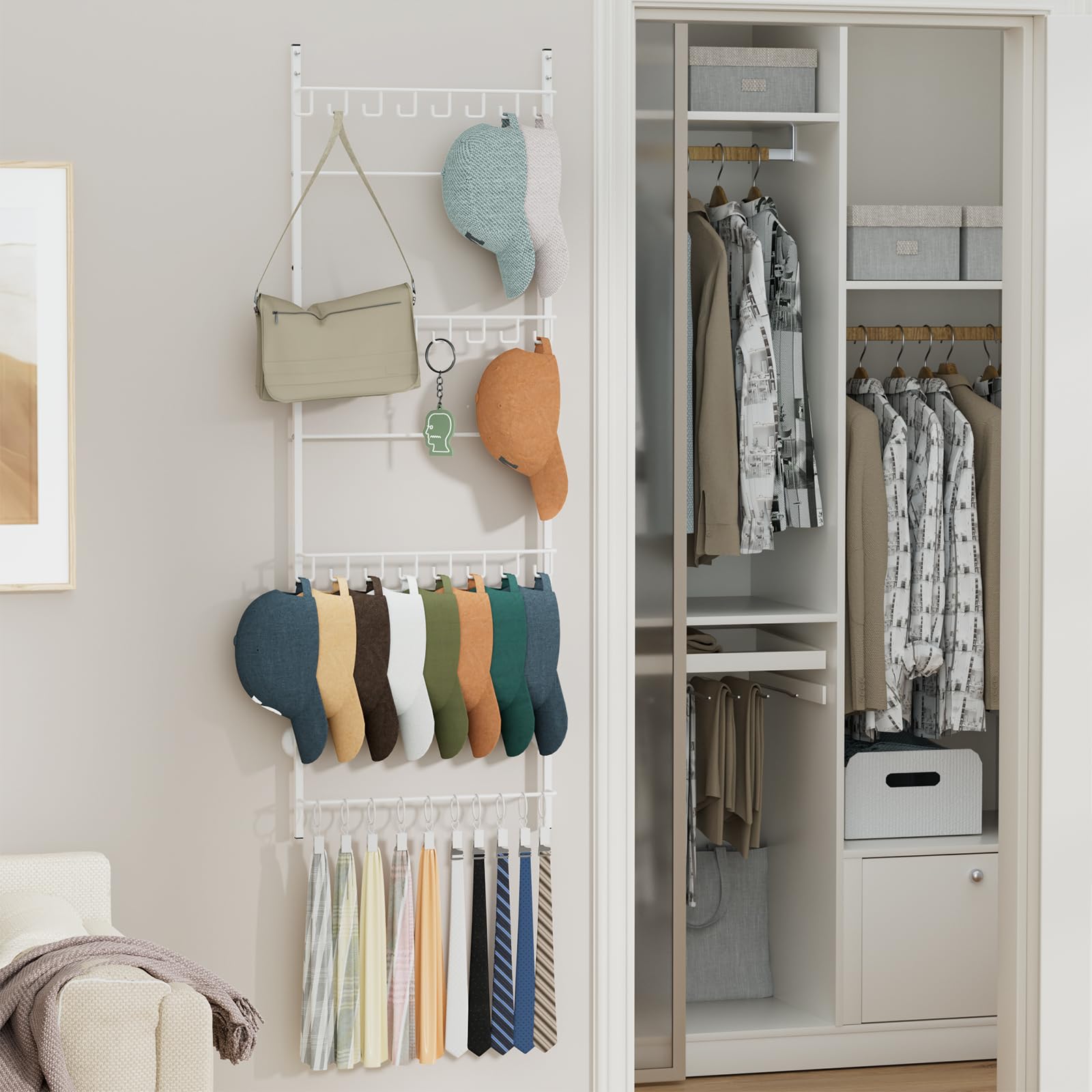 HapiRm wall-mount hat rack with 24 hooks for organized storage