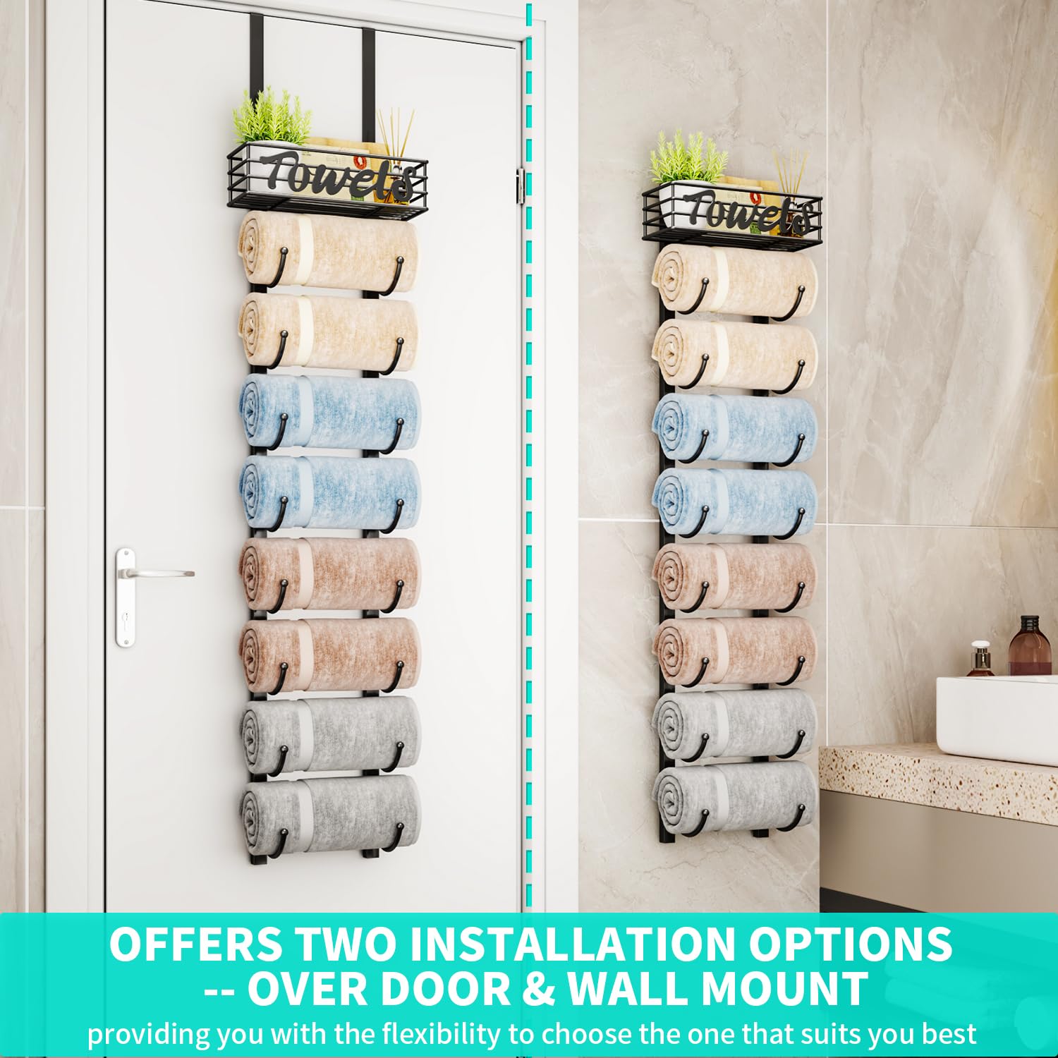 HapiRm wall-mount towel storage in black keeps towels neatly accessible