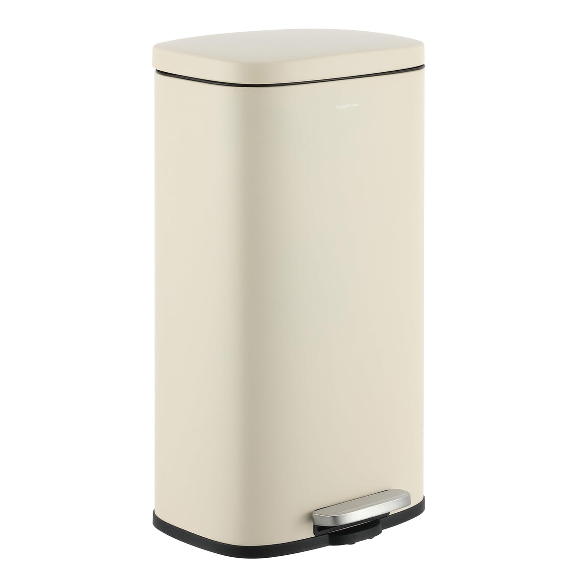 Happimess Curtis 8-gallon trash can with satin beige finish for compact spaces.