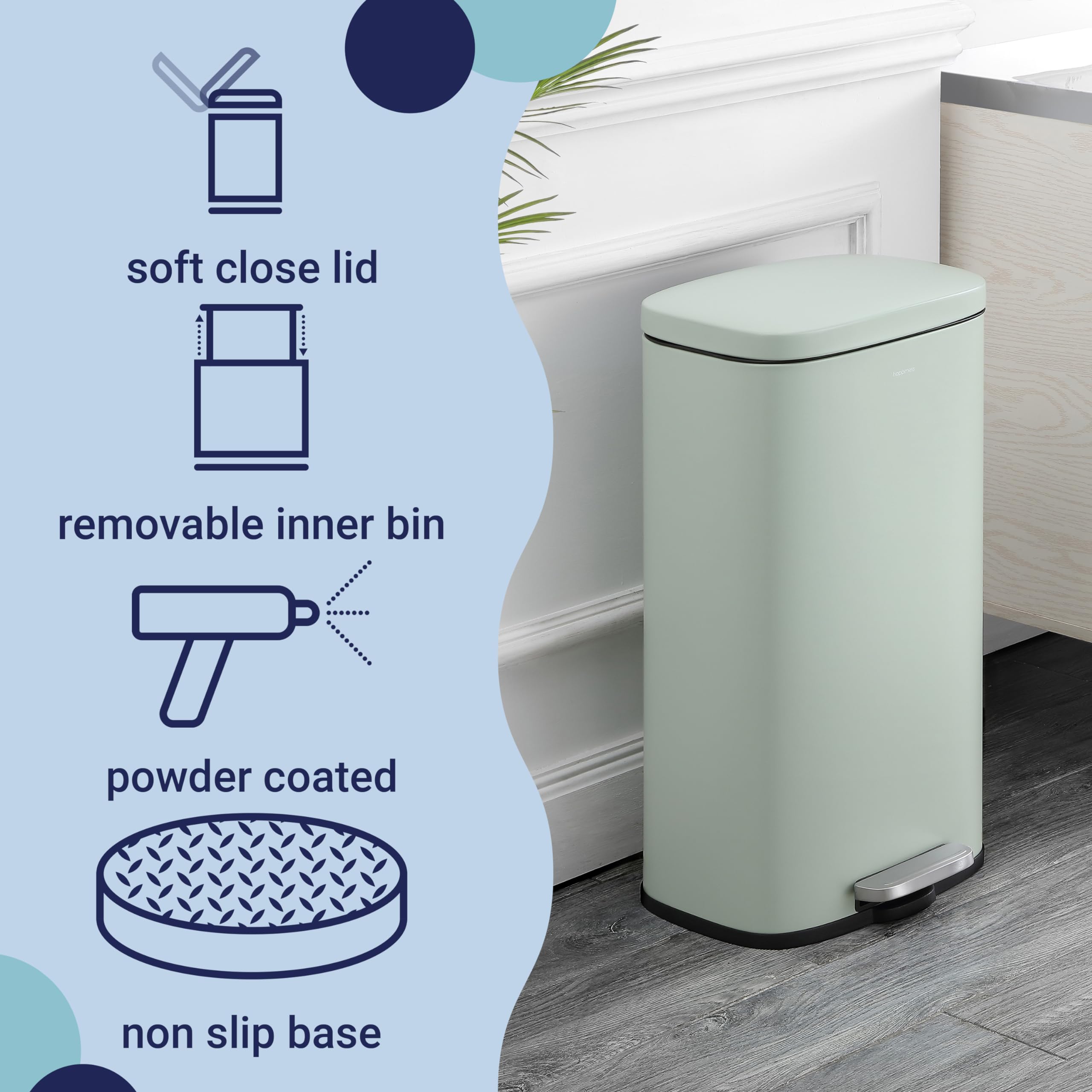happimess Curtis soft-close lid in pistachio reduces noise in busy homes