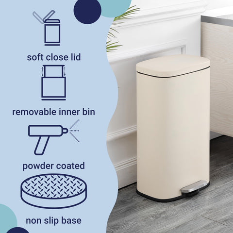Happimess Curtis soft-close lid reduces noise while safely sealing trash.