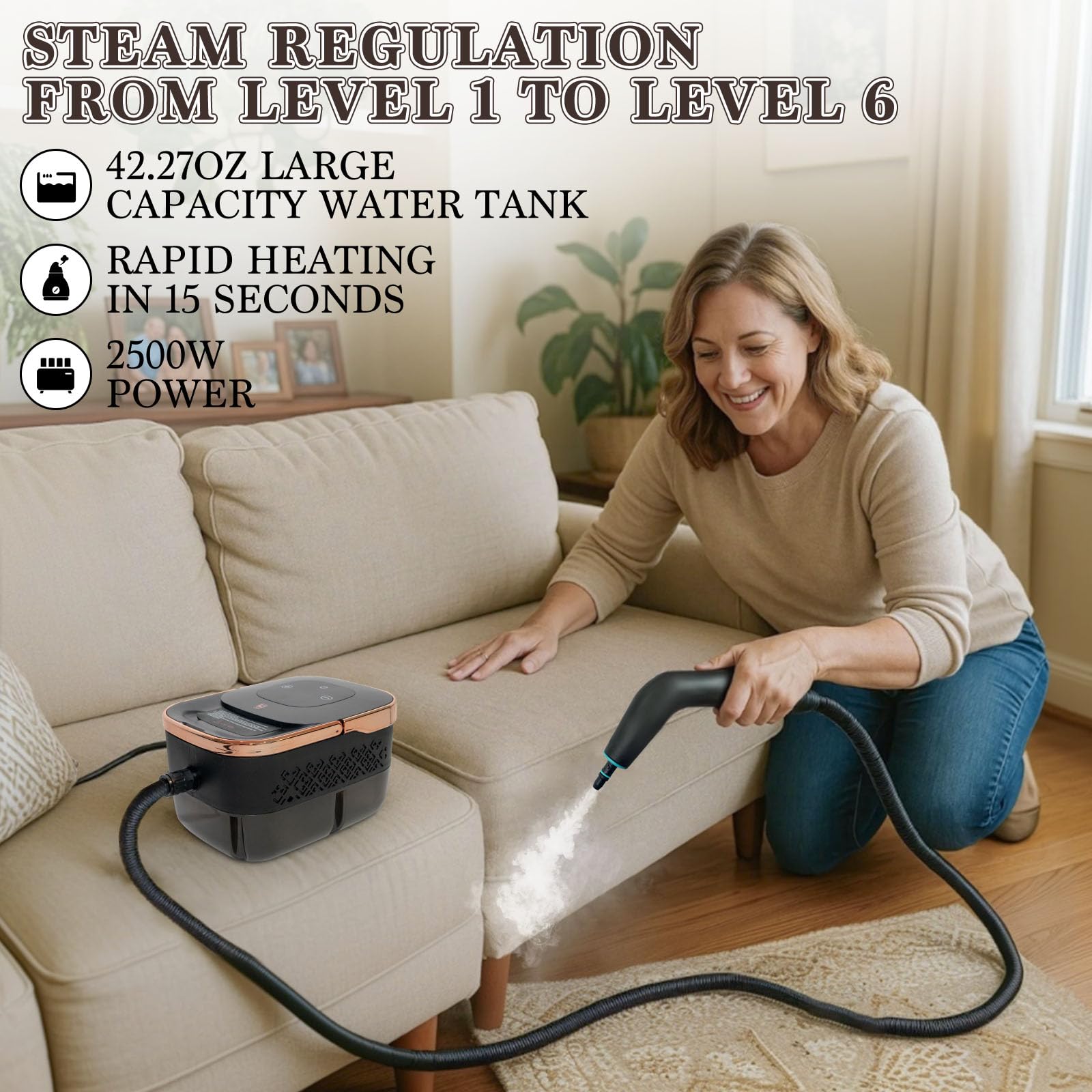 Happudeok steam cleaner with 42oz tank for long use