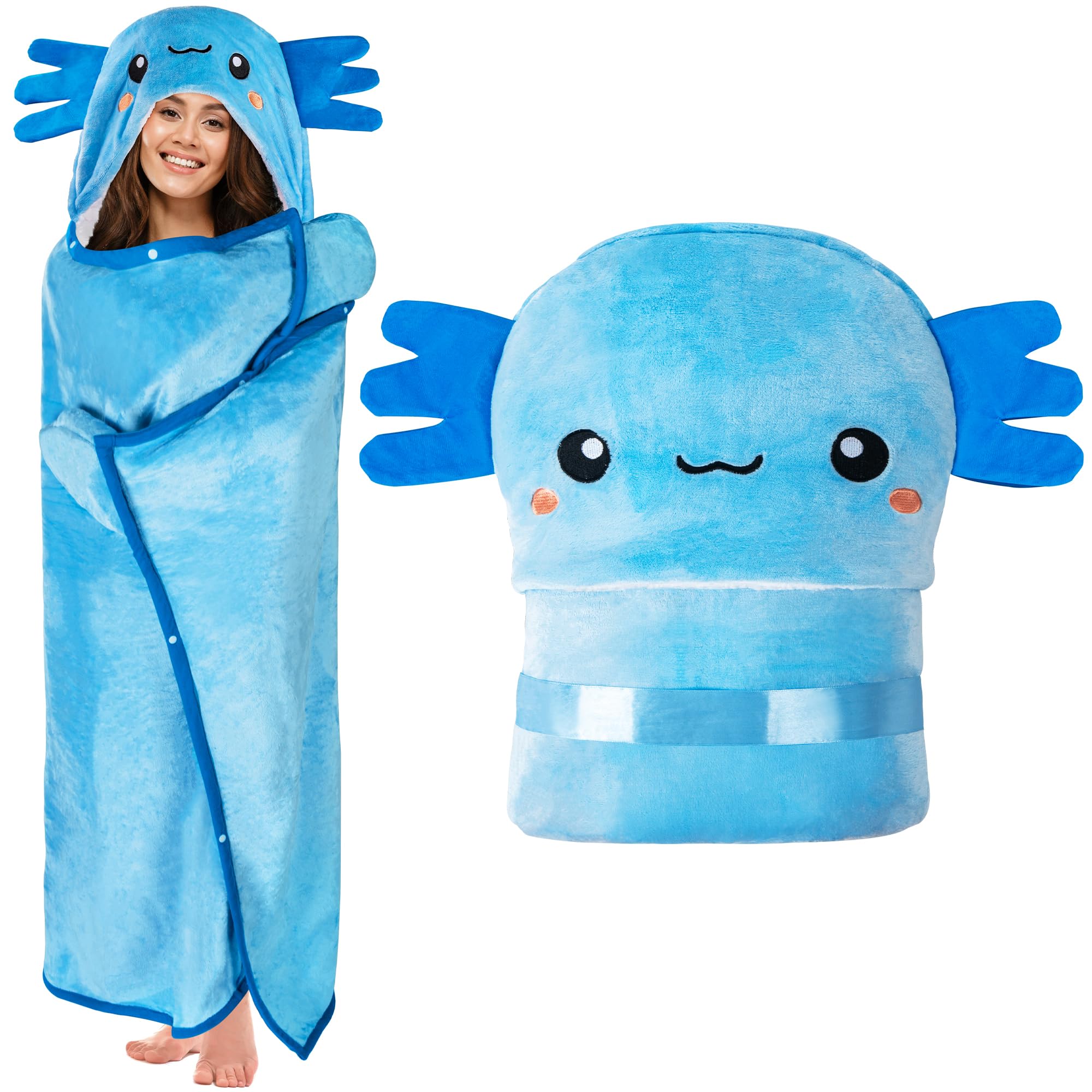 Happy Fuel axolotl hooded blanket for adults, wearable warmth and cozy lounging