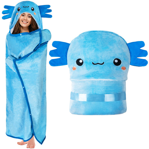 Happy Fuel axolotl hooded blanket for adults, wearable warmth and cozy lounging