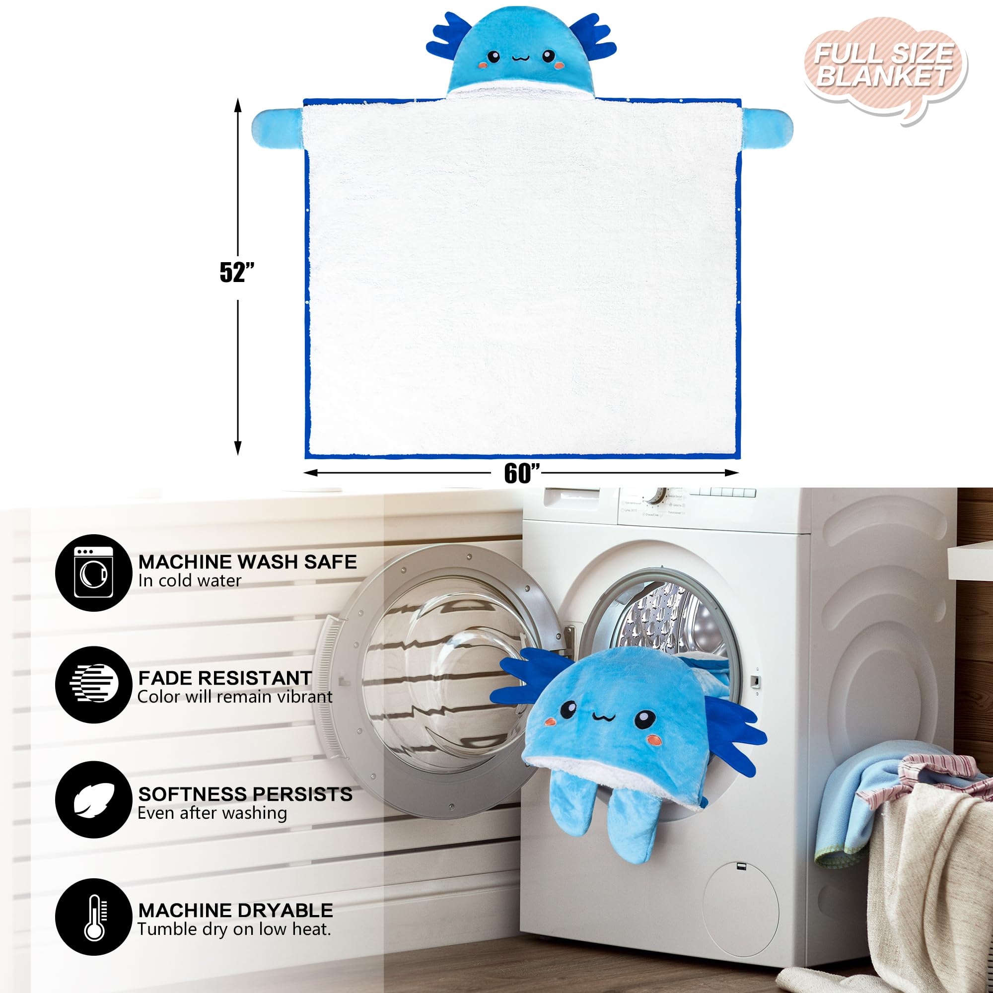 Happy Fuel axolotl hooded blanket one-size design fits most confidently