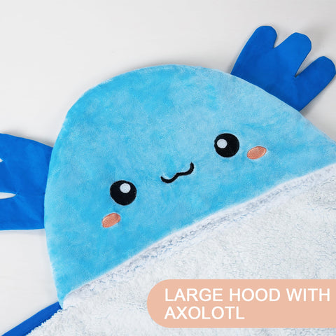 Happy Fuel axolotl hooded blanket plush fleece close-up emphasizes softness and warmth