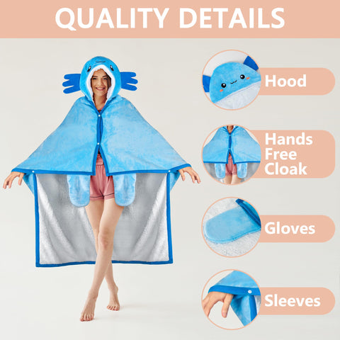 Happy Fuel axolotl hooded blanket with sherpa lining highlights luxurious interior